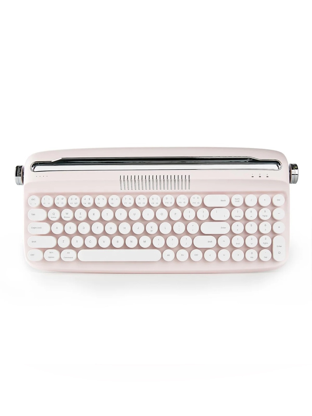 Retro Round-Key Wireless Keyboard in Blush Pink and White